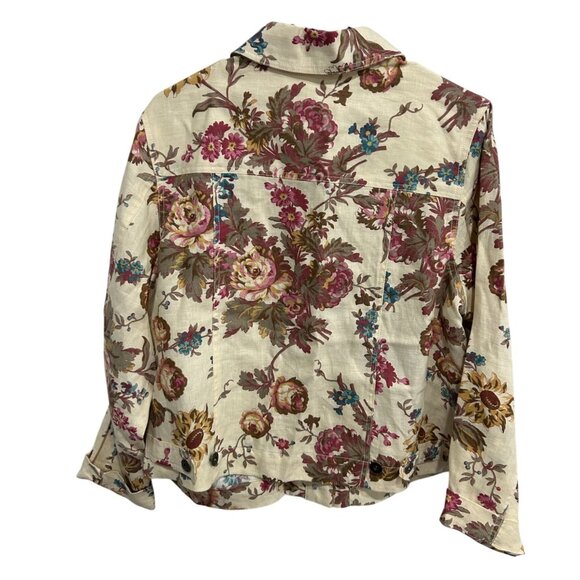 Saint Tropez West Floral Linen Jacket Button Down Size 1X Beige Lightweight - Picture 2 of 11